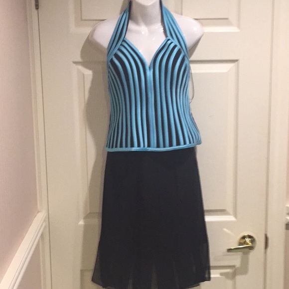 2 piece black /teal green halter/skirt suit made in Canada 🇨🇦 - Picture 1 of 4